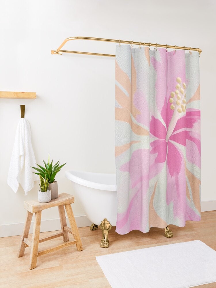 Abstract Hibiscus Shower Curtain - Pink Tropical