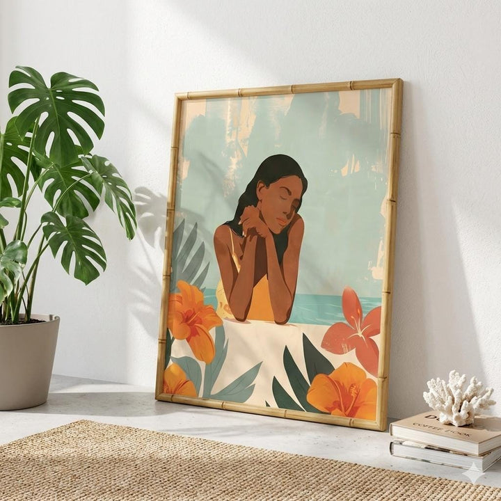 Vintage Hawaiian Island Girl Poster | Retro Coastal Wall Art Print