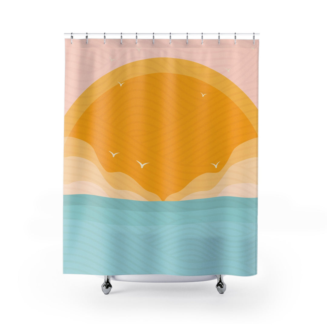 Sunshine Beach Abstract Shower Curtain | Waterproof Sun and Sea Boho Coastal Decor