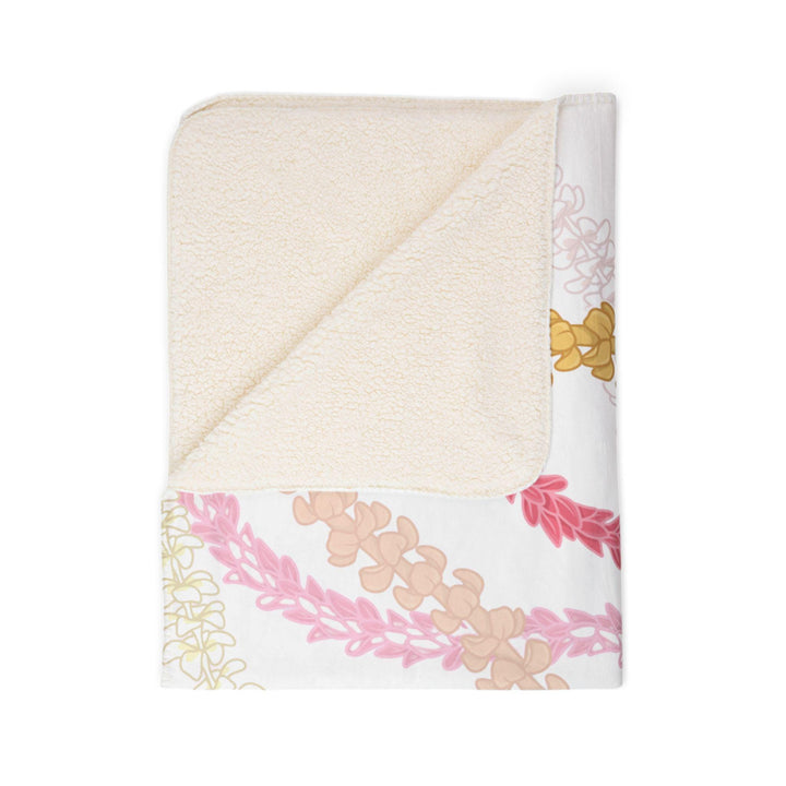 Flower Lei White Sherpa Fleece Throw Blanket | Tropical Floral Print