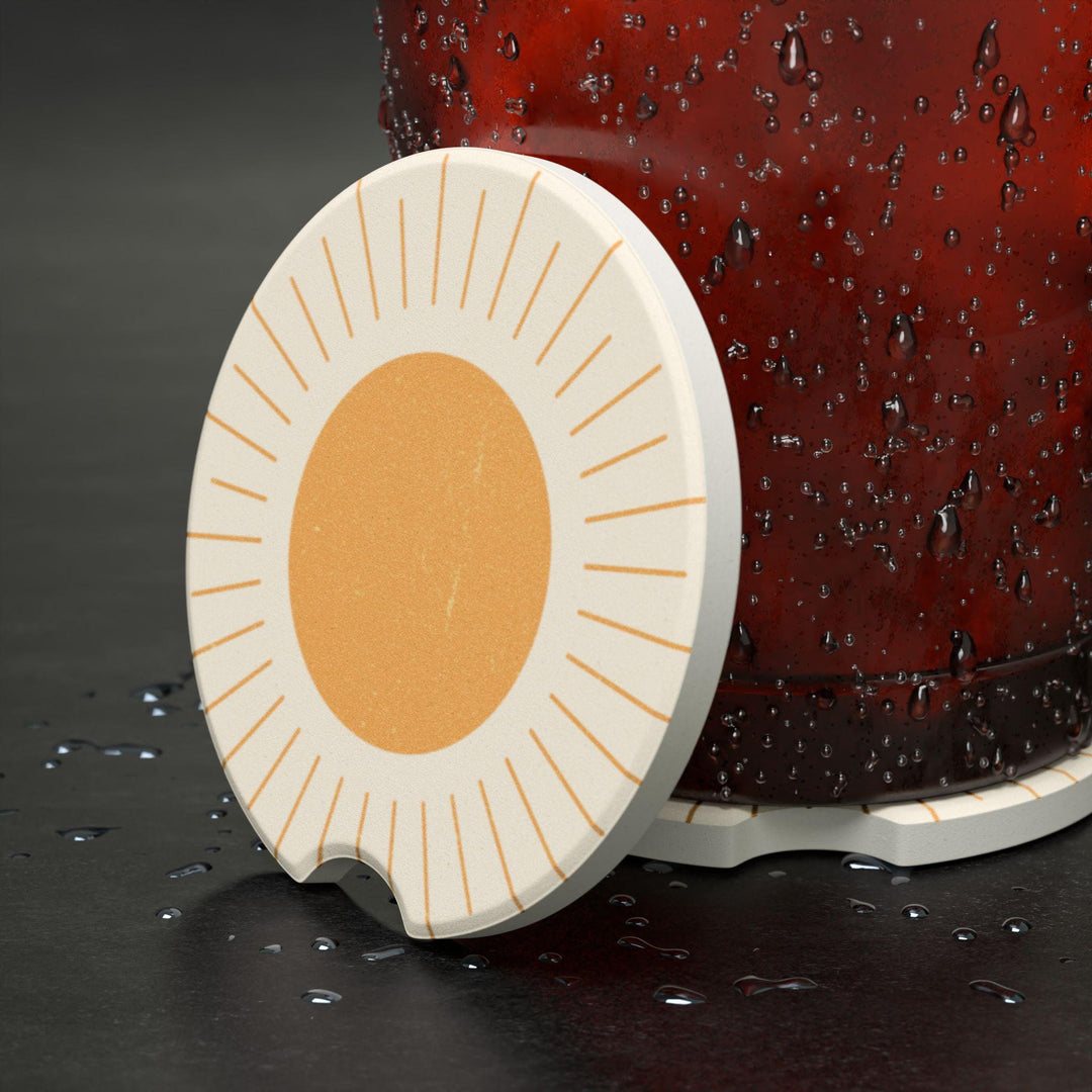 Retro Boho Sun Car Coasters: Soapstone, Set of 2
