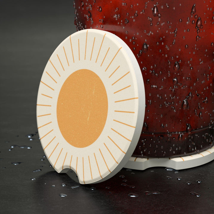Retro Boho Sun Car Coasters: Soapstone, Set of 2