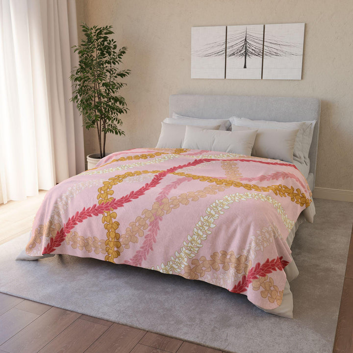 Pink Hawaiian Flower Lei Sherpa Fleece Throw Blanket