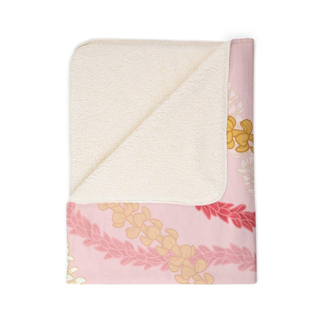 Pink Hawaiian Flower Lei Sherpa Fleece Throw Blanket