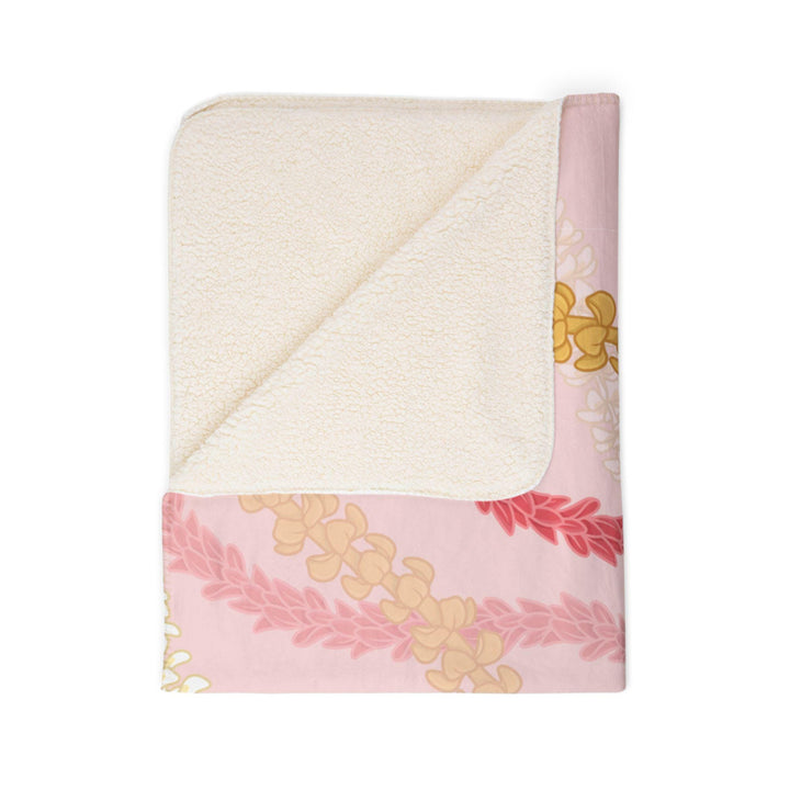 Pink Hawaiian Flower Lei Sherpa Fleece Throw Blanket