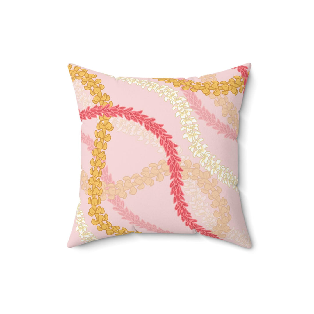 Flower Lei Throw Pillow | Double-Sided Pink Plumeria Floral Cushion