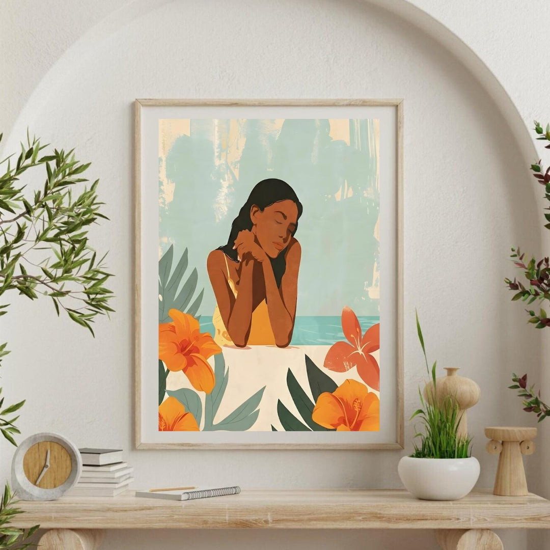 Vintage Hawaiian Island Girl Poster | Retro Coastal Wall Art Print