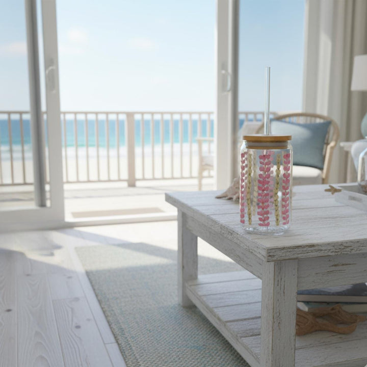 Hawaiian Lei Glass Tumbler (16 oz) | Bamboo Lid & Reusable Glass Straw