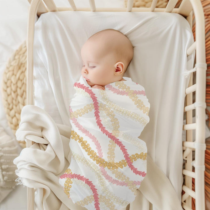 Hawaiian Baby Swaddle Blanket | Soft Breathable Jersey Polyester with Flower Lei Design