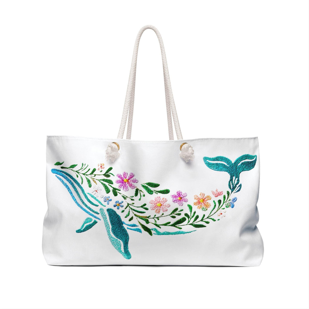 Floral Whale Weekender Travel Bag | Oversized 24" Coastal Tote with Rope Handles