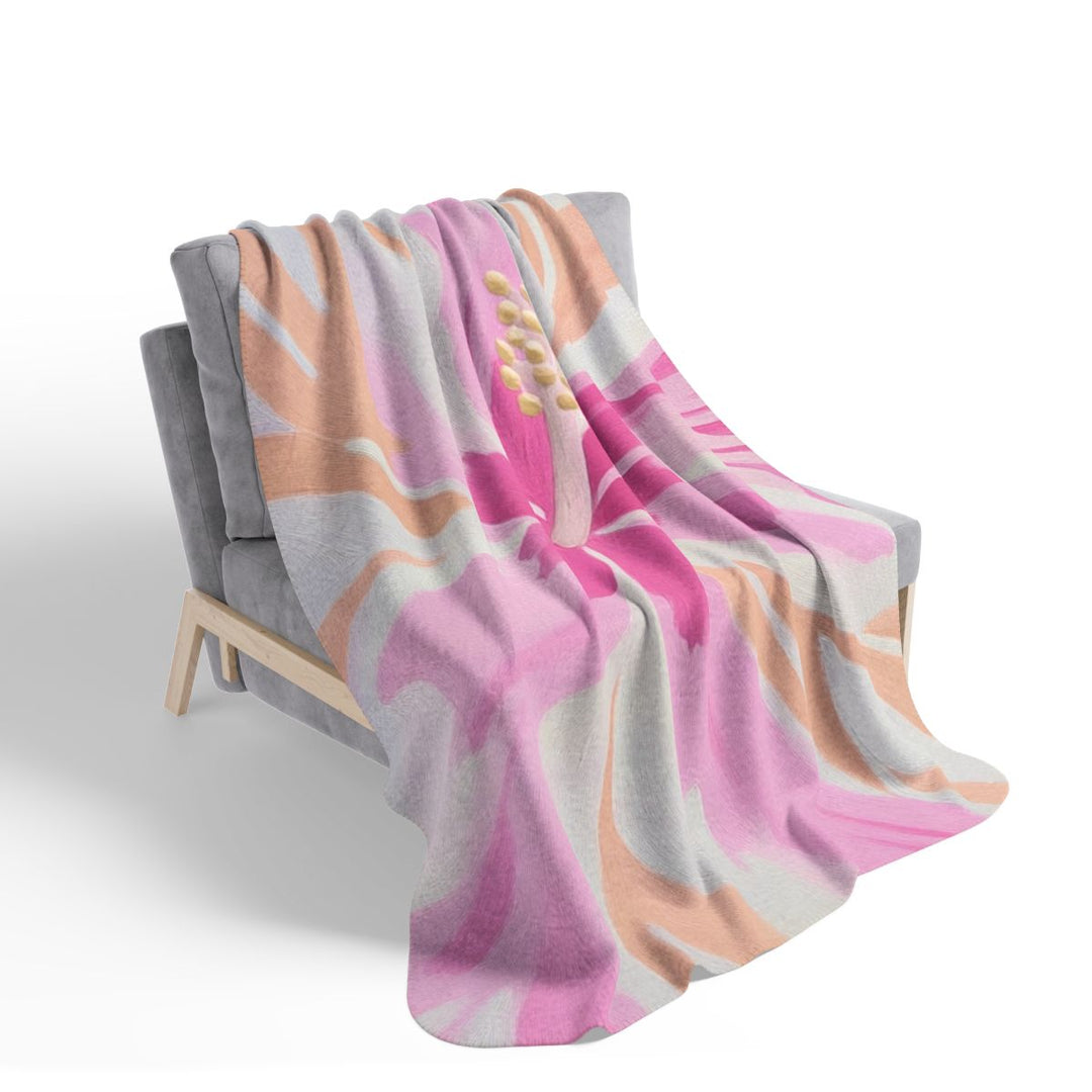 Kapiʻolani Ultra Soft Sherpa Fleece Throw | Pink Hibiscus Floral Print