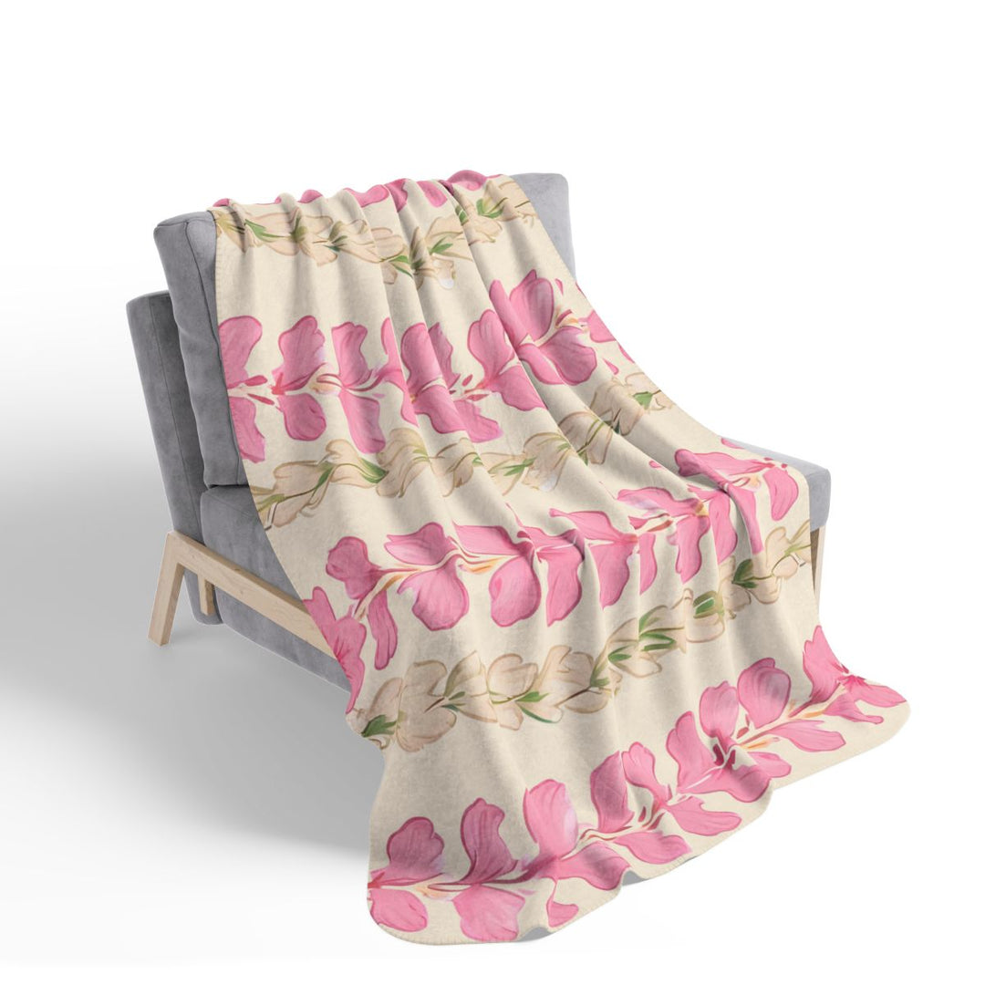 Hawaiian Flower Lei Sherpa Fleece Throw Blanket | Pink Abstract Print