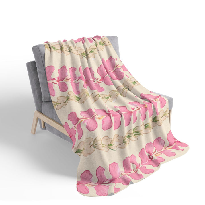 Hawaiian Flower Lei Sherpa Fleece Throw Blanket | Pink Abstract Print