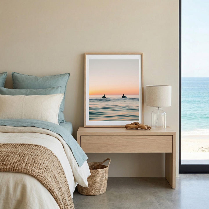 "Between Sets" Surfer Print, Minimalist Coastal Fine Art Wall Decor