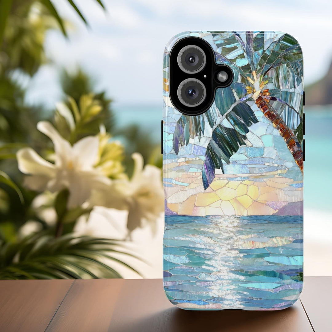 Stained Glass Phone Case - Coastal Boho Sun and Sea Design