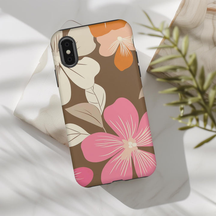 Tough Dual Layer Phone Case | Retro Floral Hibiscus Print for iPhone & Samsung