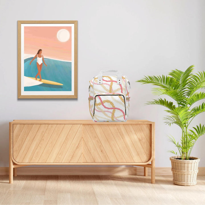 Diaper Bag Backpack, Plumeria Floral Print & Adjustable Straps