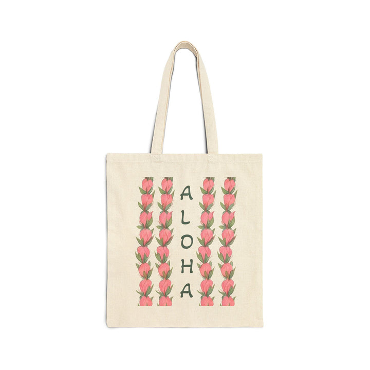 "ALOHA" Flower Lei 15"x16" Canvas Tote Bag - Heavy-Duty Eco Market Bag
