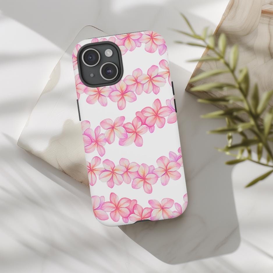 Tough Dual Layer Phone Case | Pink Plumeria Floral Design for iPhone & Samsung