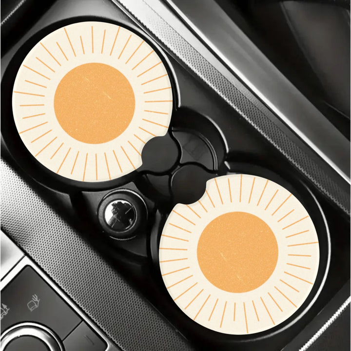 Retro Boho Sun Car Coasters: Soapstone, Set of 2