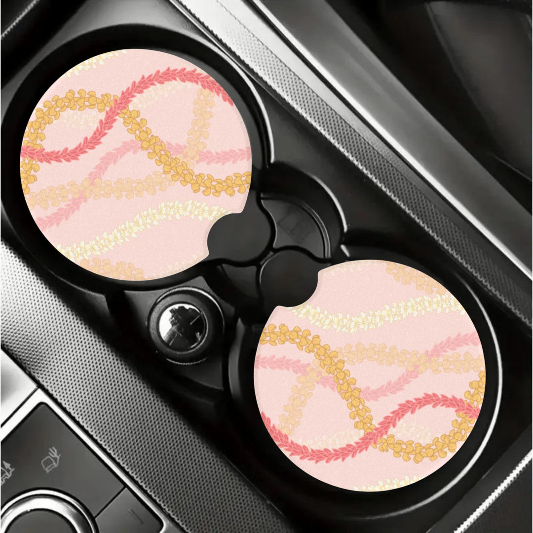Soapstone Car Coaster – Premium Floral Hawaiian Flower Coaster Set for Car Cup Holders