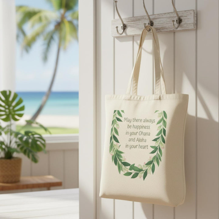 "Aloha Blessing" 16"x15" Canvas Tote - Heavy-Duty Cotton Gift Market Bag