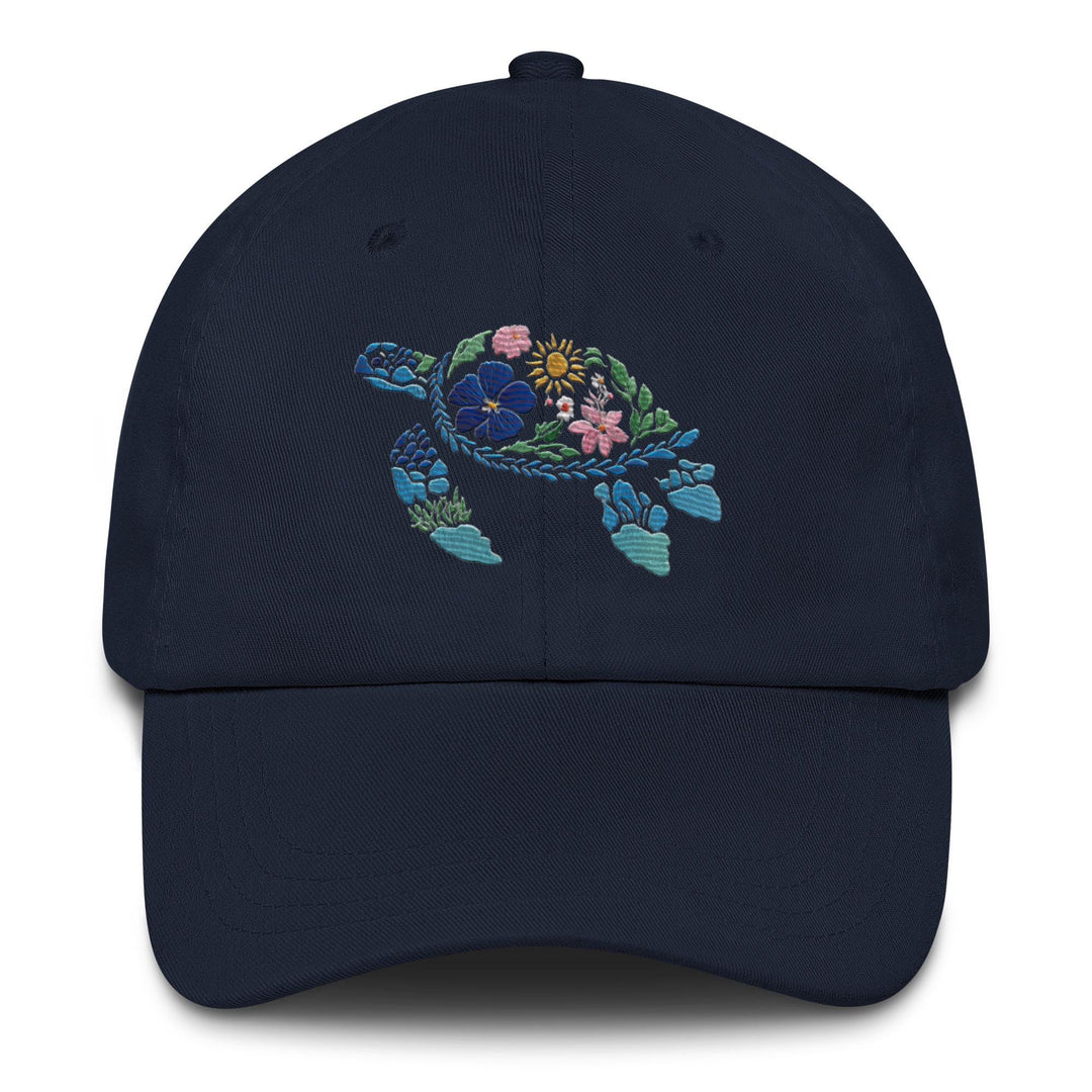 Embroidered Sea Turtle Dad Hat | Chino Cotton Coastal Baseball Cap