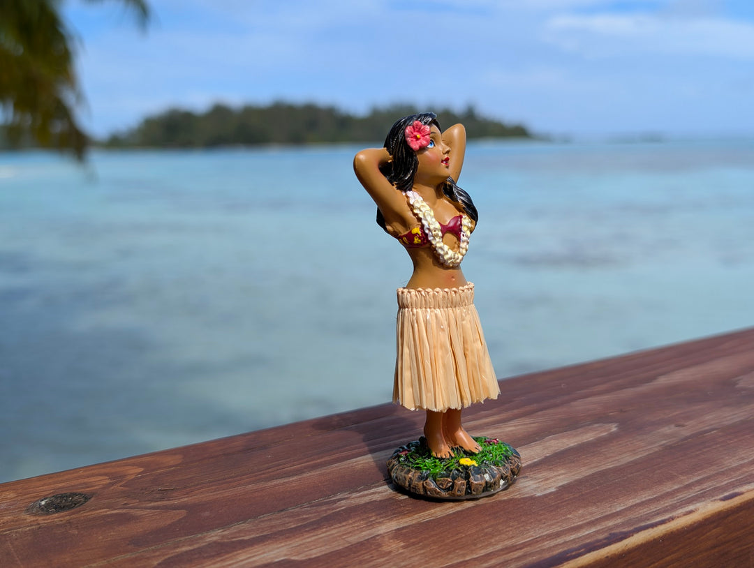 Hawaiian Dashboard Hula Doll Set (2) | Hand Painted Grass Skirt Tropical Car Decor