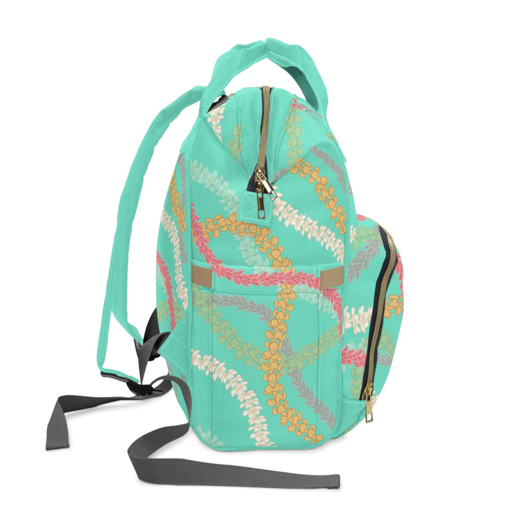 Multifunctional Diaper Bag Backpack, Turquoise Plumeria Print
