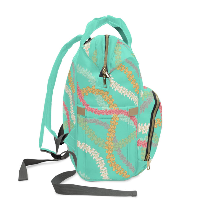 Multifunctional Diaper Bag Backpack, Turquoise Plumeria Print