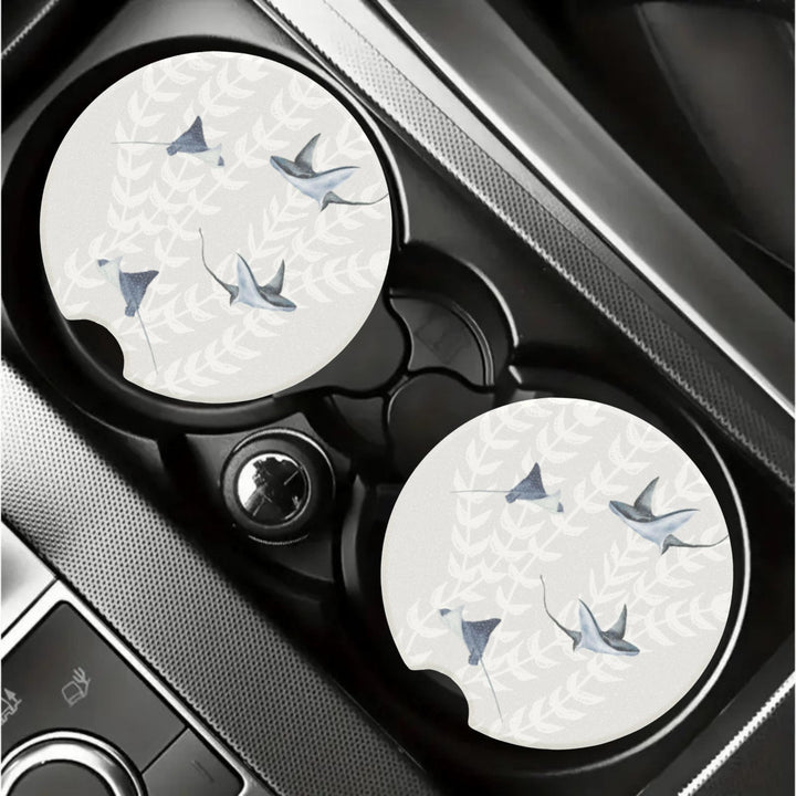 Ocean Stingray Car Coasters (Set of 2) | Natural Soapstone Absorbent Cup Holder Inserts