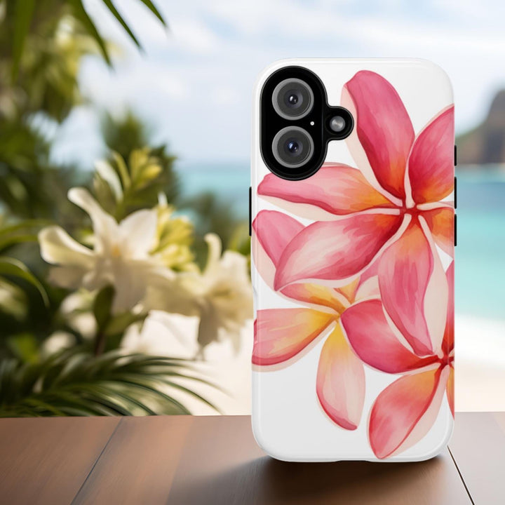 Tough Dual Layer Phone Case | Pink Plumeria Floral Design for iPhone & Samsung