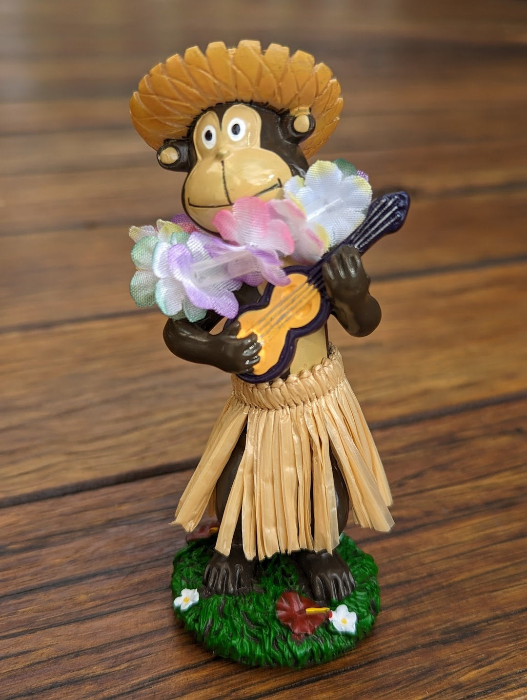 Dashboard Hula Doll: Cheeky Monkey, Aloha Vibes - Adhesive Base Mount