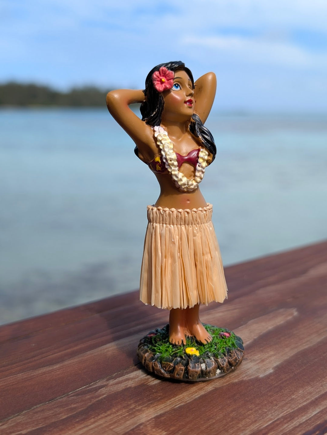 Hawaiian Dashboard Hula Doll Set (2) | Hand Painted Grass Skirt Tropical Car Decor