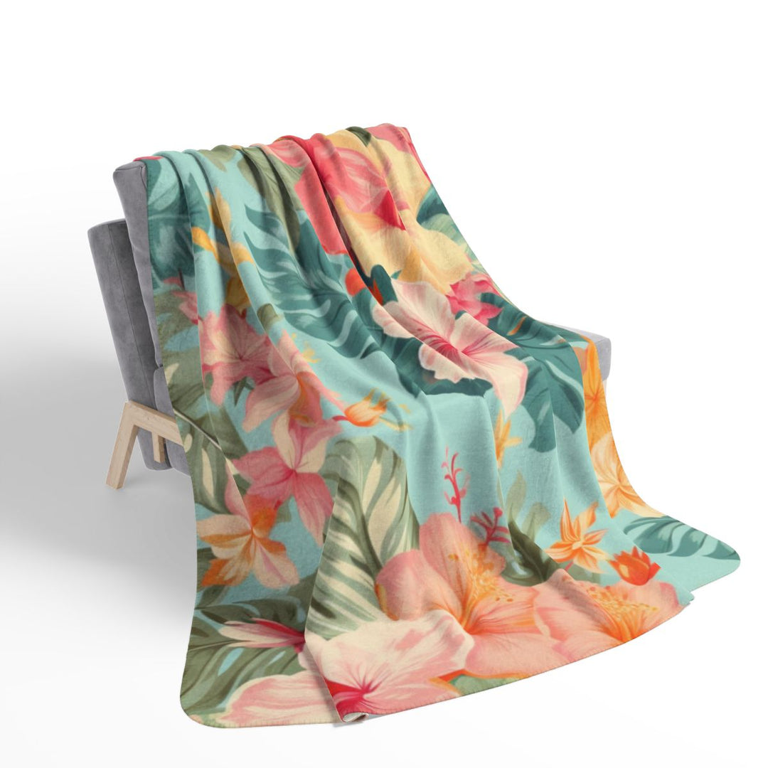 Honolulu Sherpa Fleece Throw Blanket | Tropical Hibiscus Print