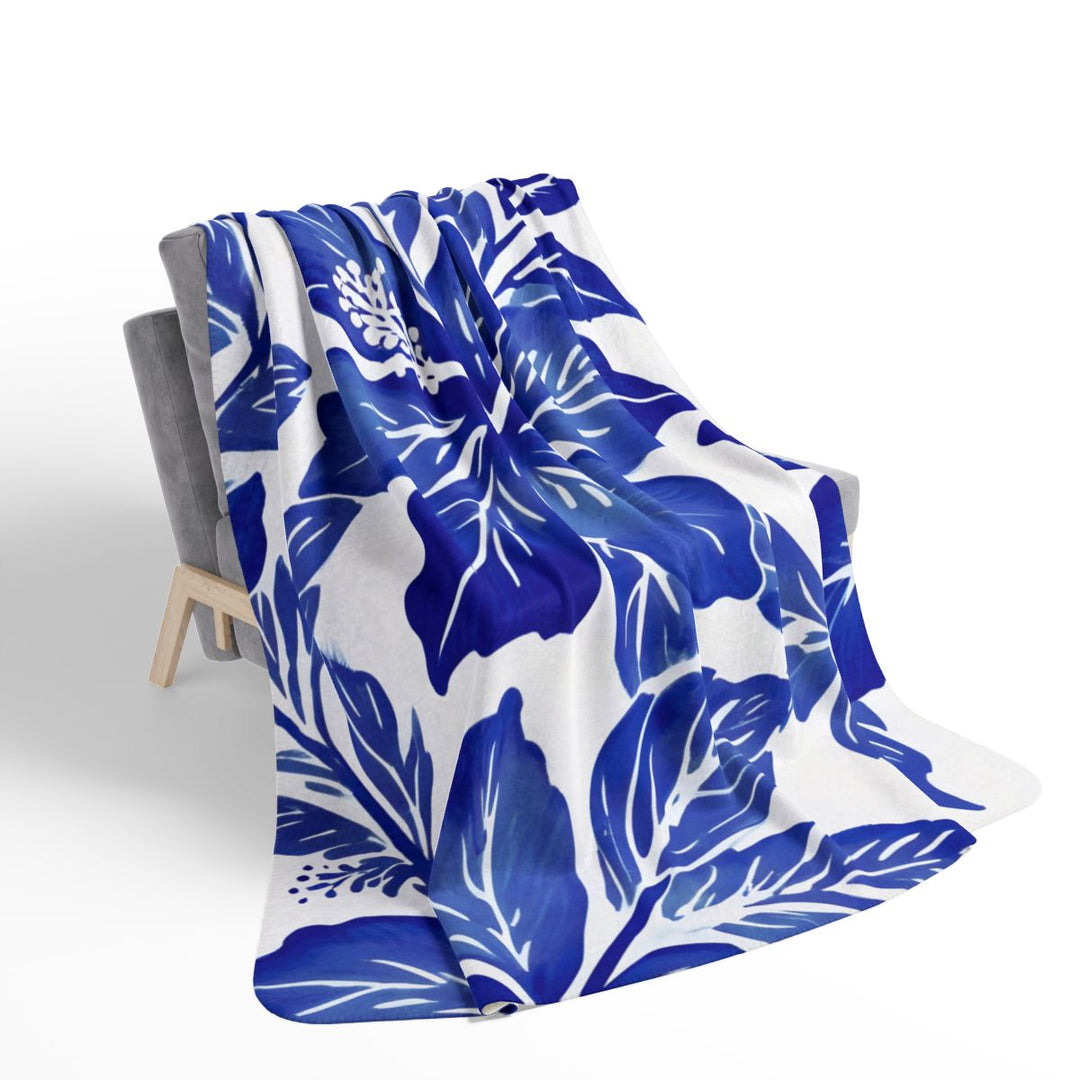 Bokissa Navy Blue Hibiscus Sherpa Fleece Throw Blanket