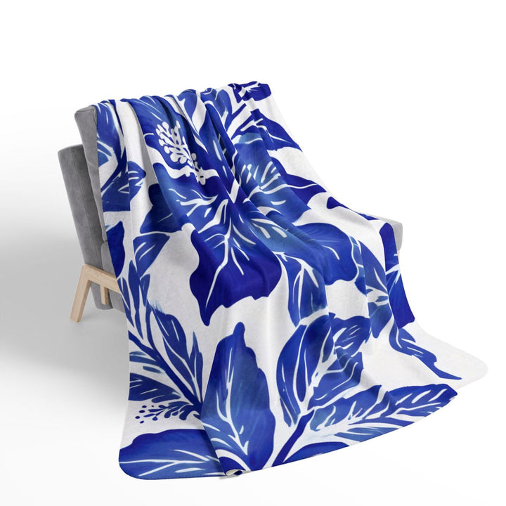 Bokissa Navy Blue Hibiscus Sherpa Fleece Throw Blanket