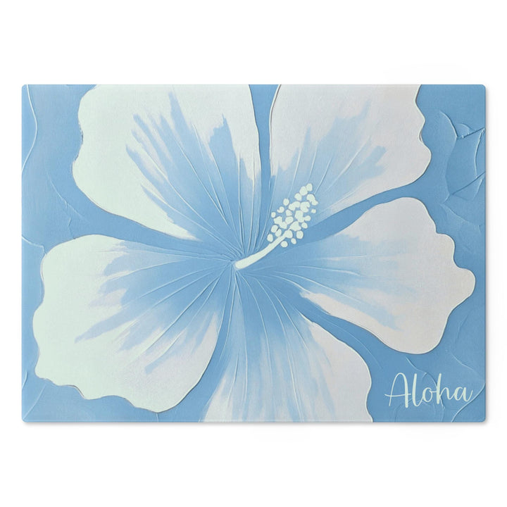 Blue Hibiscus Tempered Glass Cutting Board | Coastal Kitchen Serving Platter & Trivet