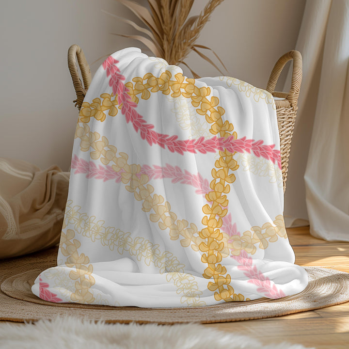 Flower Lei White Sherpa Fleece Throw Blanket | Tropical Floral Print