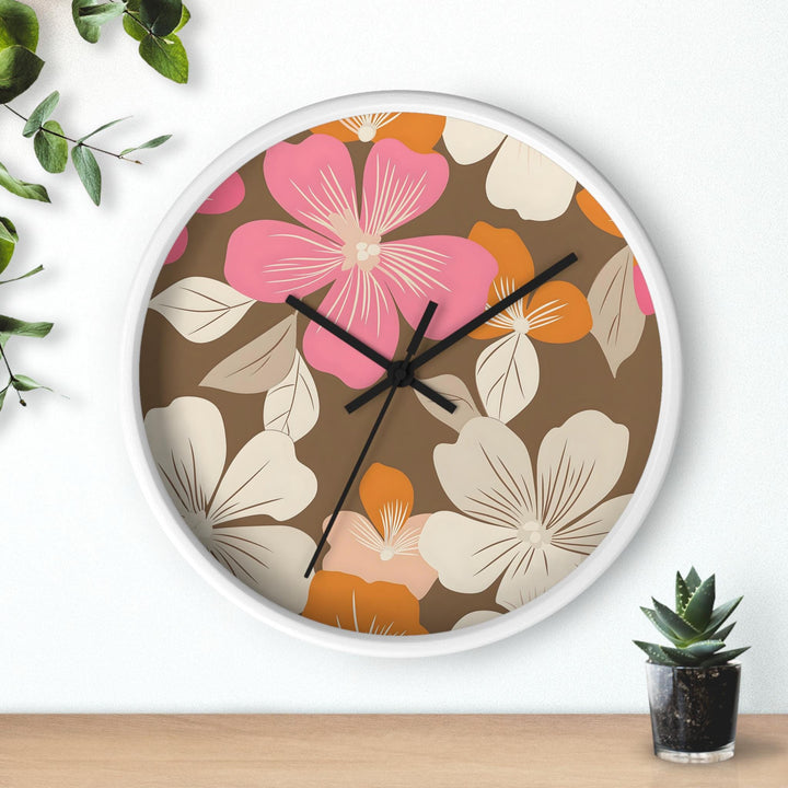 Hawaiian Flower Lei Tropical Wall Clock | Silent Quartz Floral Print Decor | Beach House & Coastal Gift