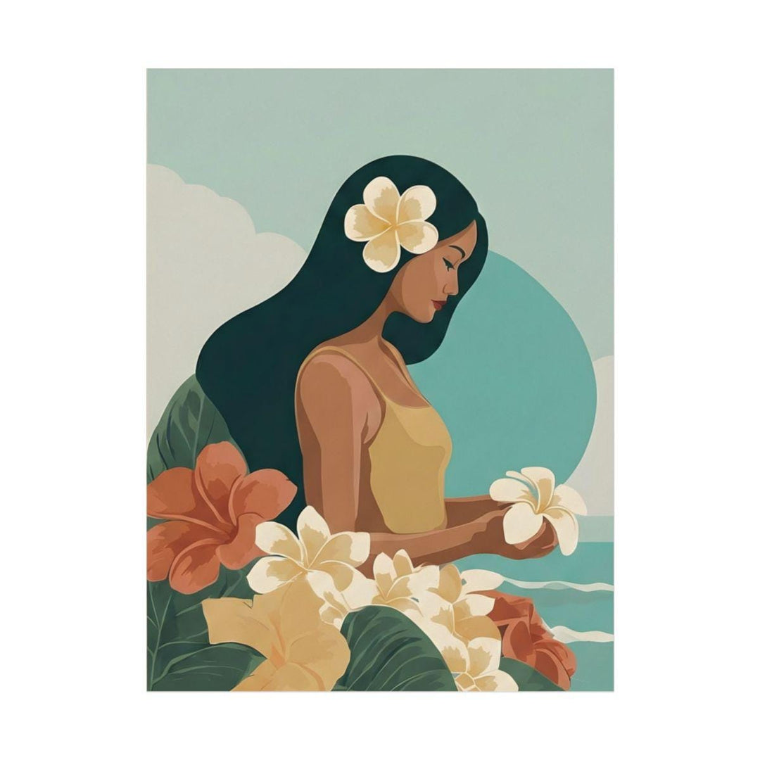 Vintage Hawaiian Coastal Art Print | Tropical Floral Watercolor Poster