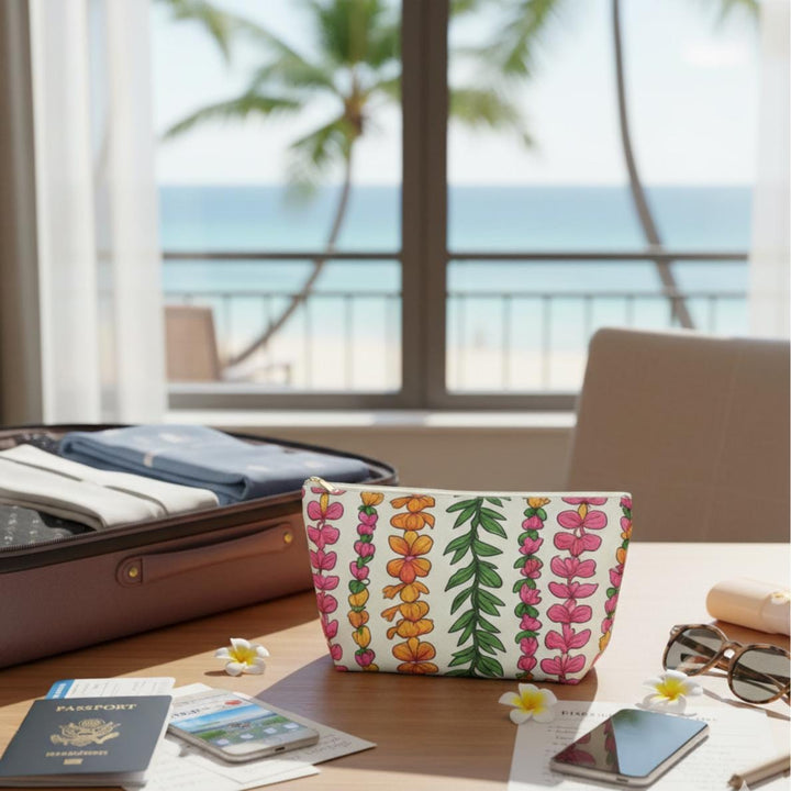Hawaiian Lei Luxury Accessory Pouch – Tropical Floral Makeup & Travel Ba
