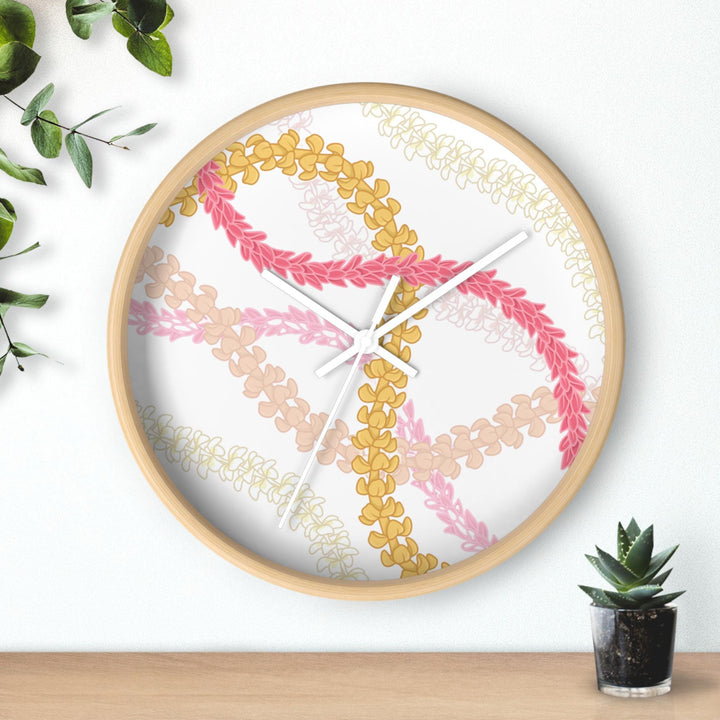 Silent Wall Clock | Wooden Frame Floral Lei Beach Decor