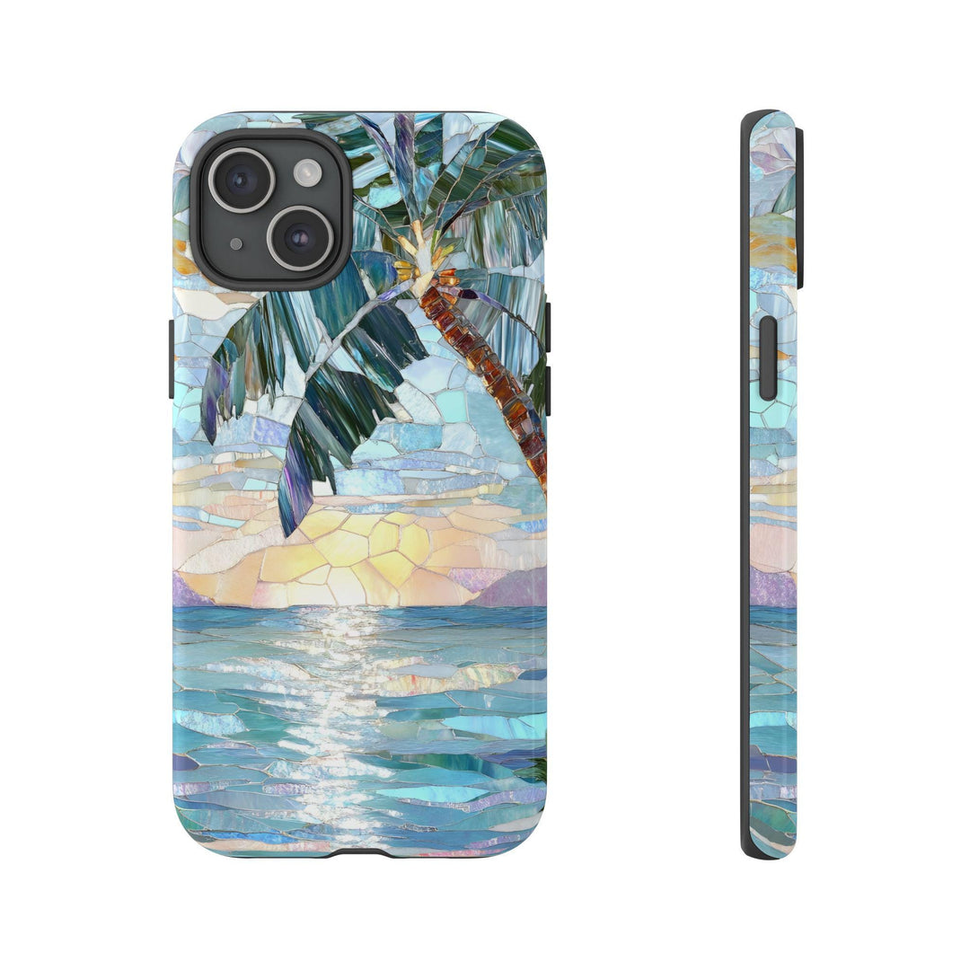 Tough Dual Layer Phone Case | Abstract Stained Glass Coastal Design for iPhone & Samsung