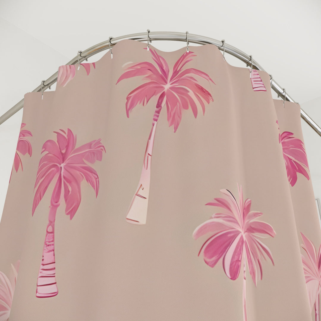 Coco Beach Pink Coconut Palm Shower Curtain | Preppy Aesthetic & Waterproof Decor
