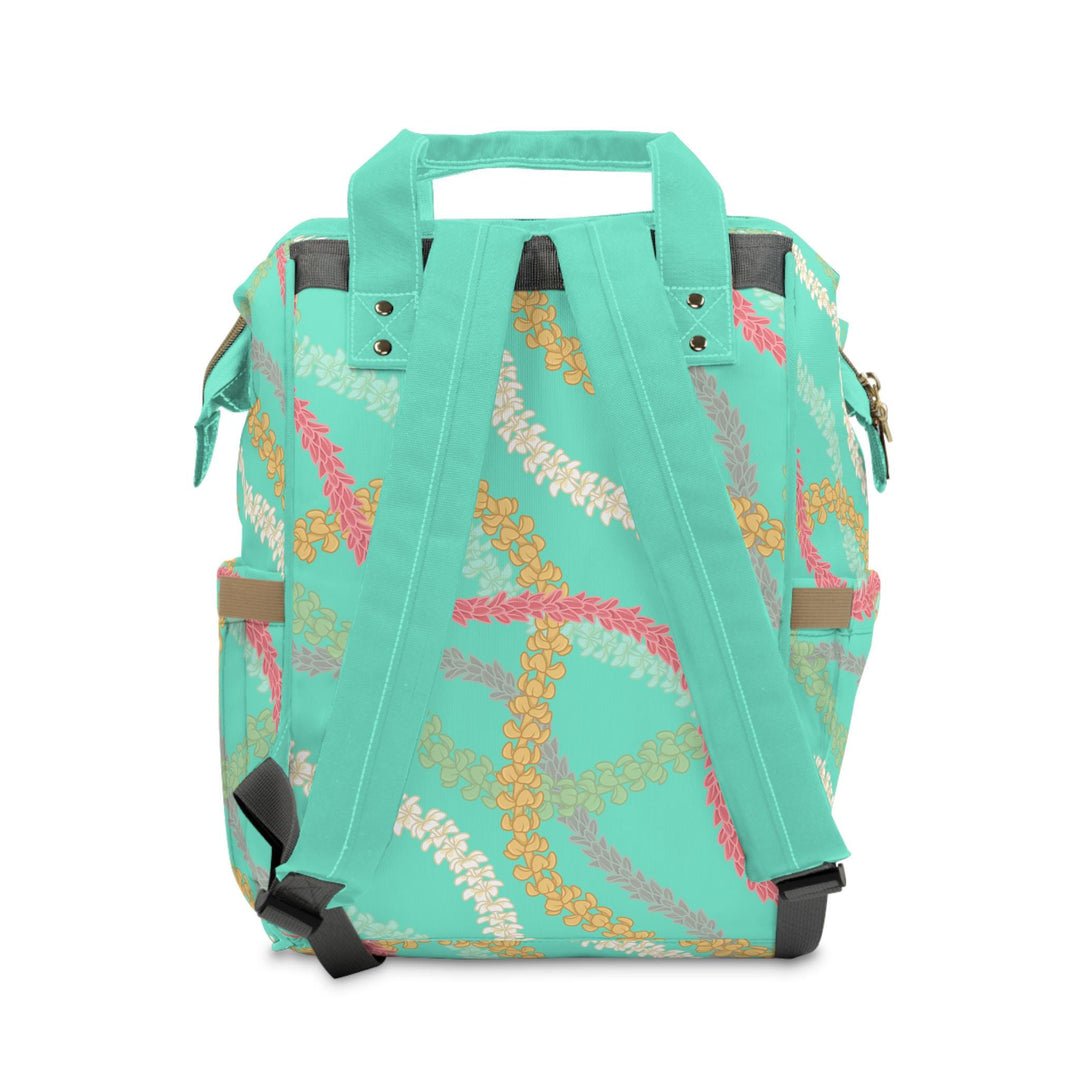 Multifunctional Diaper Bag Backpack, Turquoise Plumeria Print