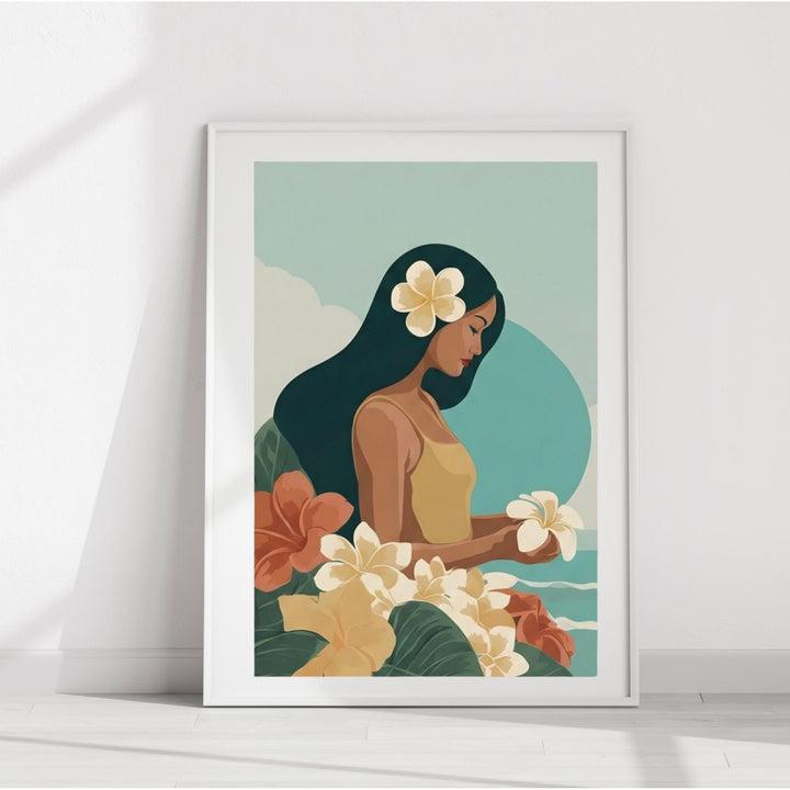 Vintage Hawaiian Coastal Art Print | Tropical Floral Watercolor Poster