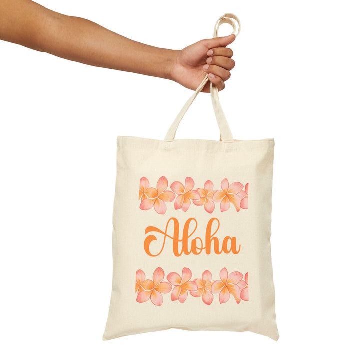 "Aloha" 15"x16" Canvas Beach Tote Bag - Heavy-Duty Cotton Market Bag