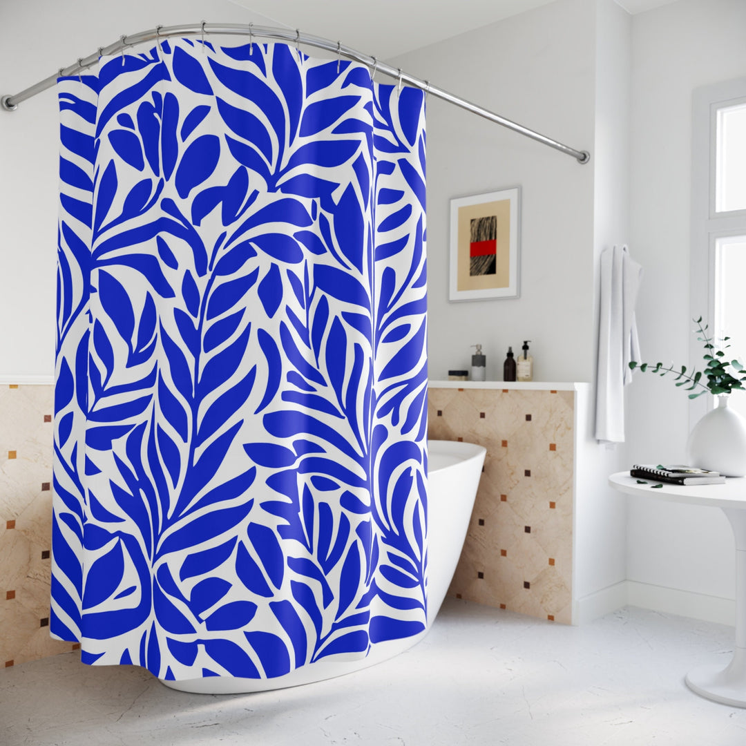 Abstract Botanical Shower Curtain | Blue & White Waterproof Bathroom Decor