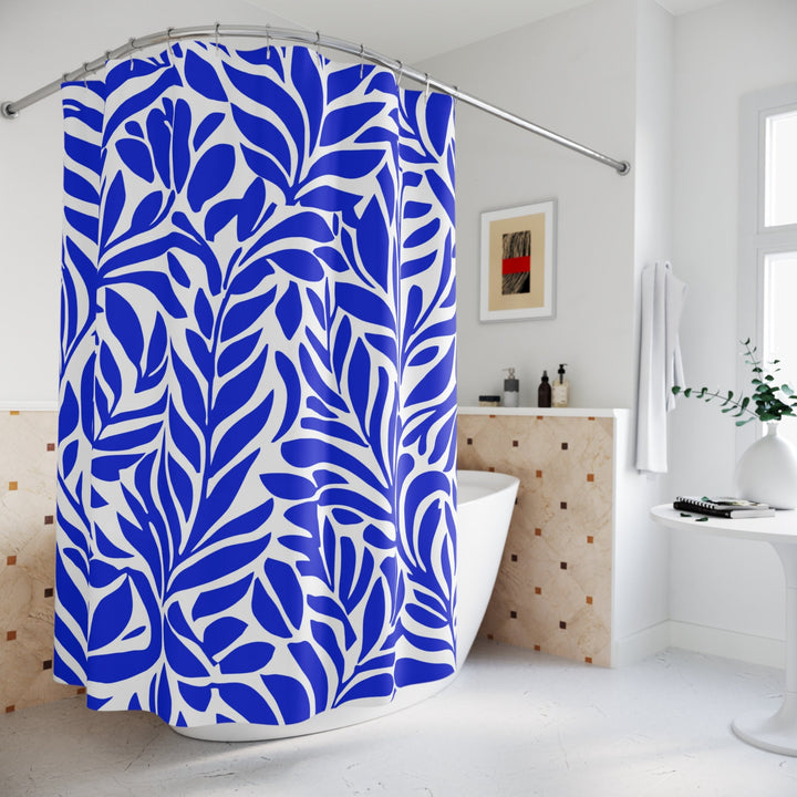 Abstract Botanical Shower Curtain | Blue & White Waterproof Bathroom Decor